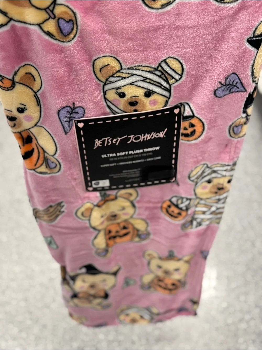Betsey Johnson Pink Halloween Bear Plush Throw